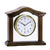 Table clock with solid walnut-colored wood case and round dial, mineral glass