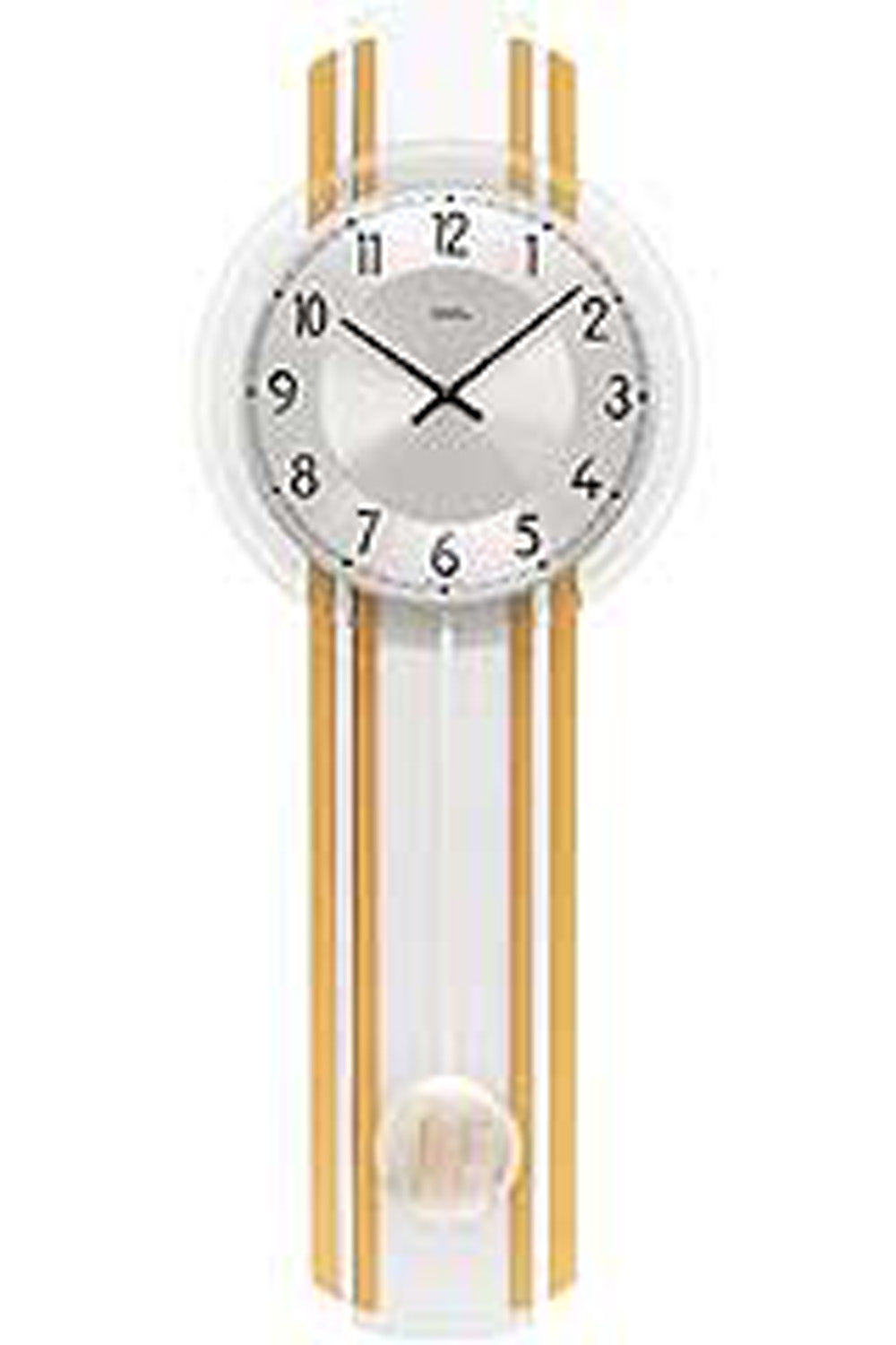 Wanduhr mit rundem Zifferblatt, Holzrahmen und transparentem Mineralglas, Quarz-Pendelwerk
