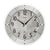 Round wall clock with silver antique surround and gray dial with black numerals