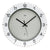 Radio wall clock with light gray dial, black hands, and Roman numerals
