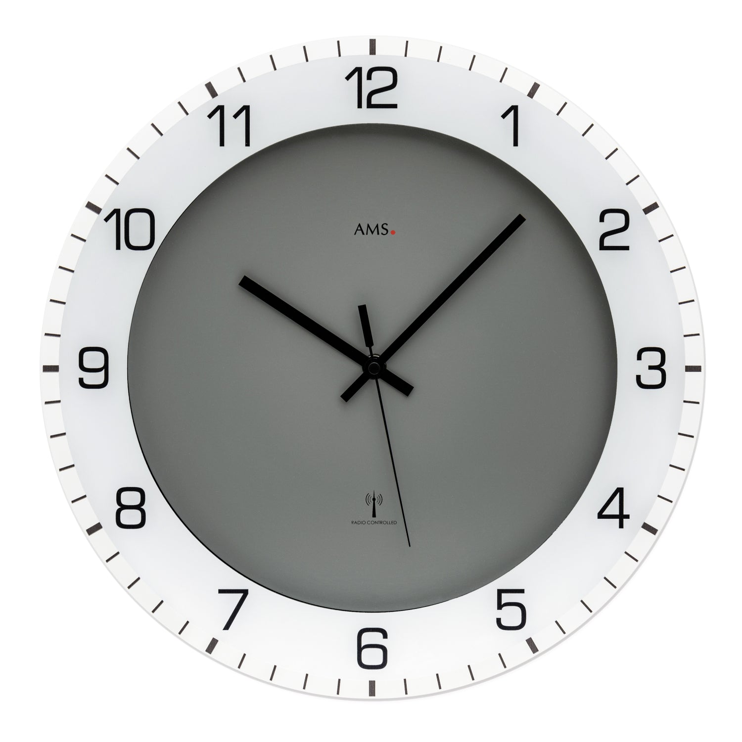 Wall clock with anthracite dial, Arabic numerals, and hands