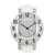 Wall clock with white dial, black numbers, silver hands, and gray center