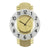 Radio wall clock with round dial, brass look and gold markers
