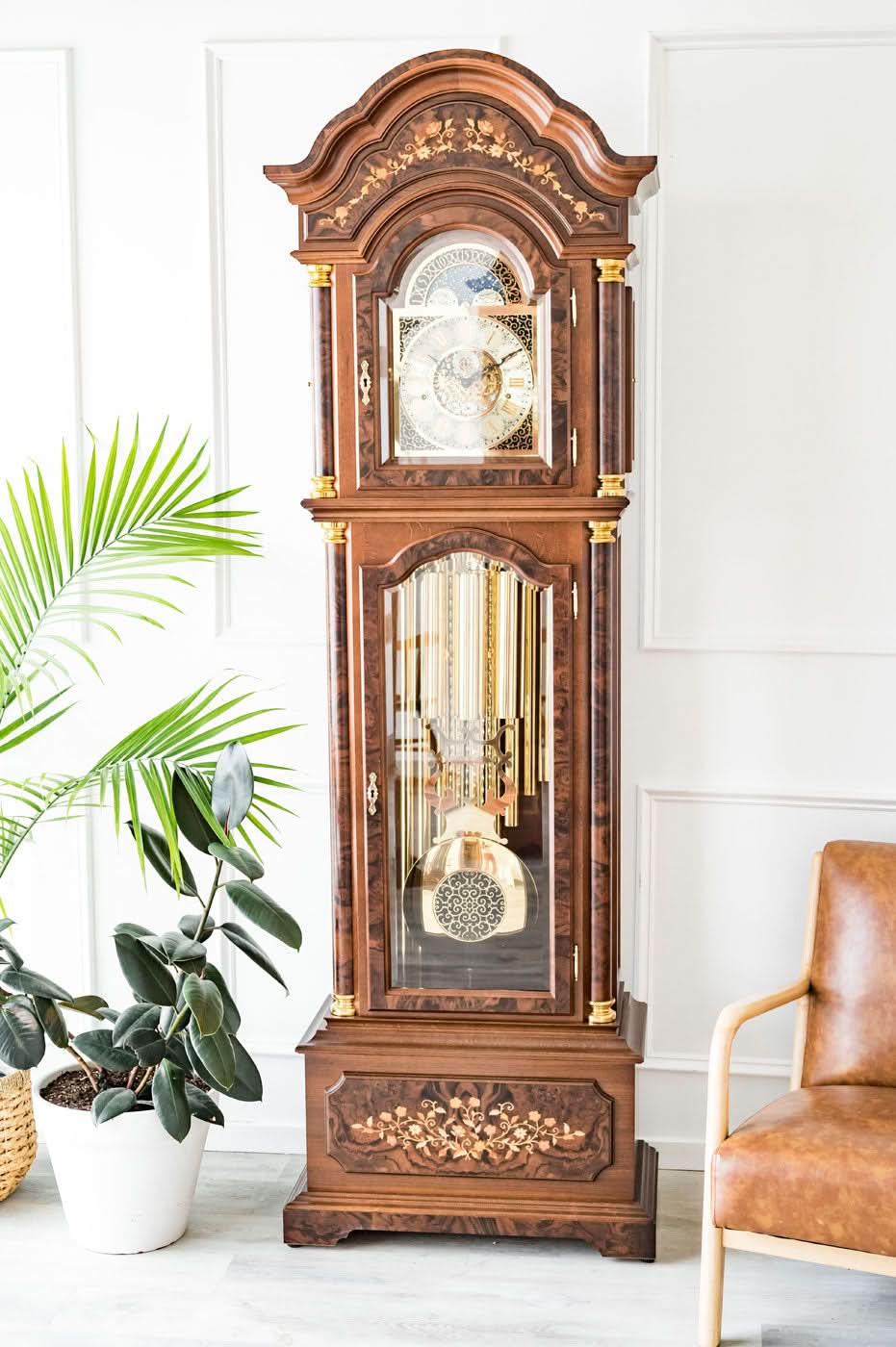 Hermle Grandfather Clock 220x71x36 cm Wood • Cable-driven movement • Triple chime