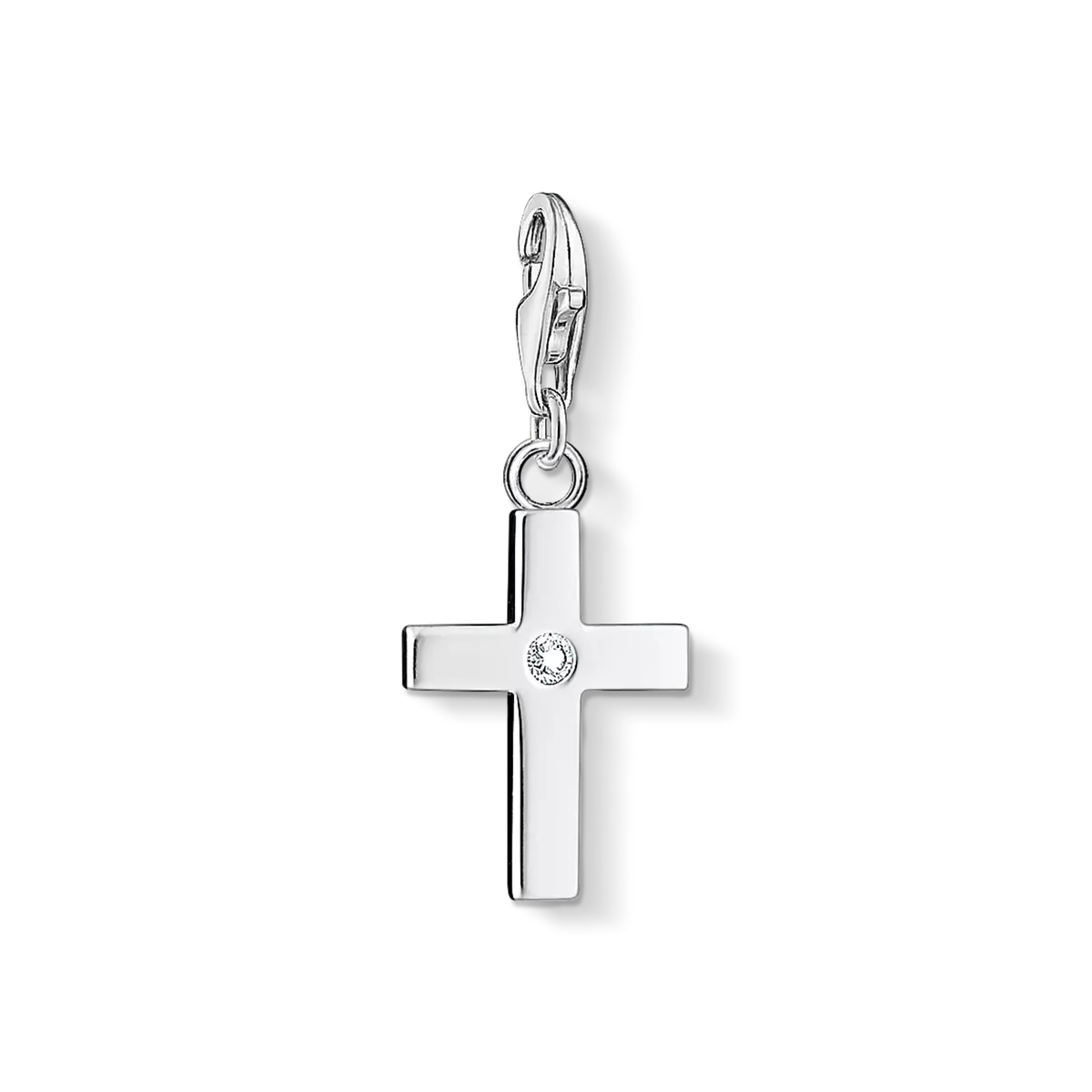 Charm Pendant Cross with Stone - 925 Sterling Silver