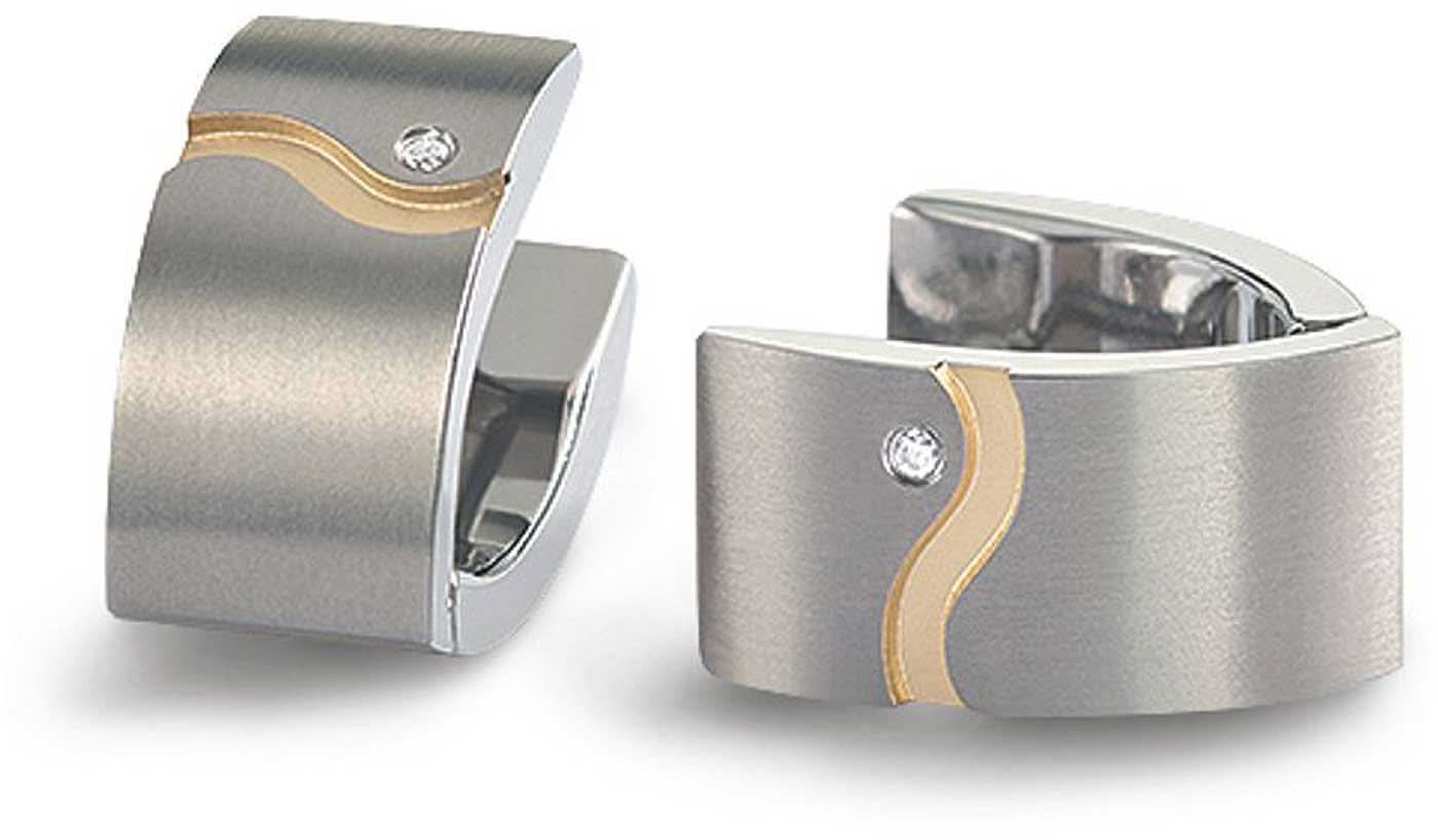 Titanium Creole Earrings with 2 Diamonds - Boccia Jewelry Model: 05031-04