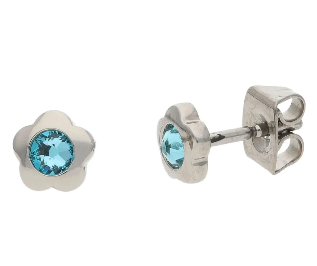 Titanium Stud Earrings Flower Blue Swarovski Boccia Jewelry 05094-03