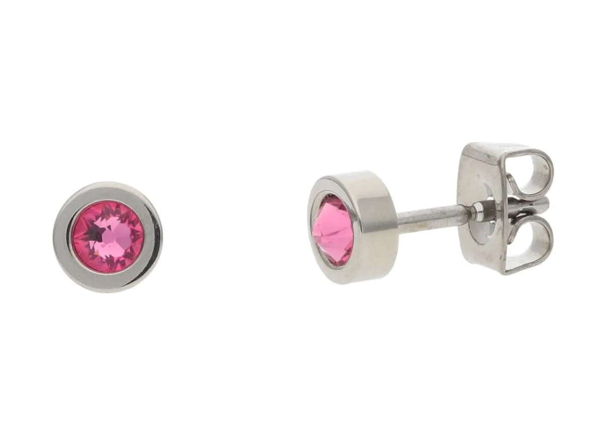 Titanium Stud Earrings with Pink Swarovski Stone Boccia Jewelry 05095-02