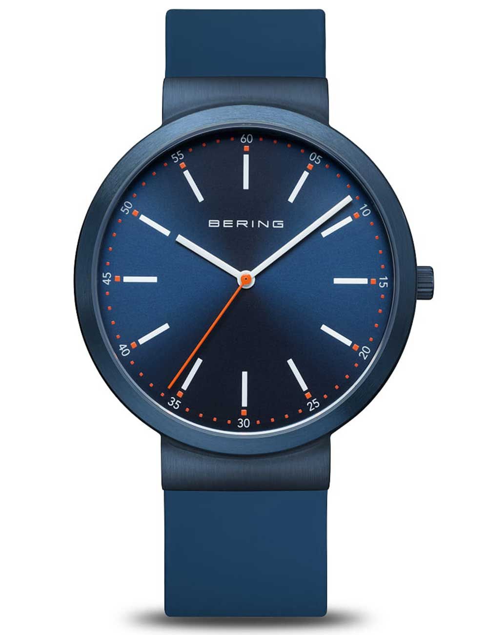Bering Herrenarmbanduhr mit blauem Zifferblatt und blauem Silikonarmband
