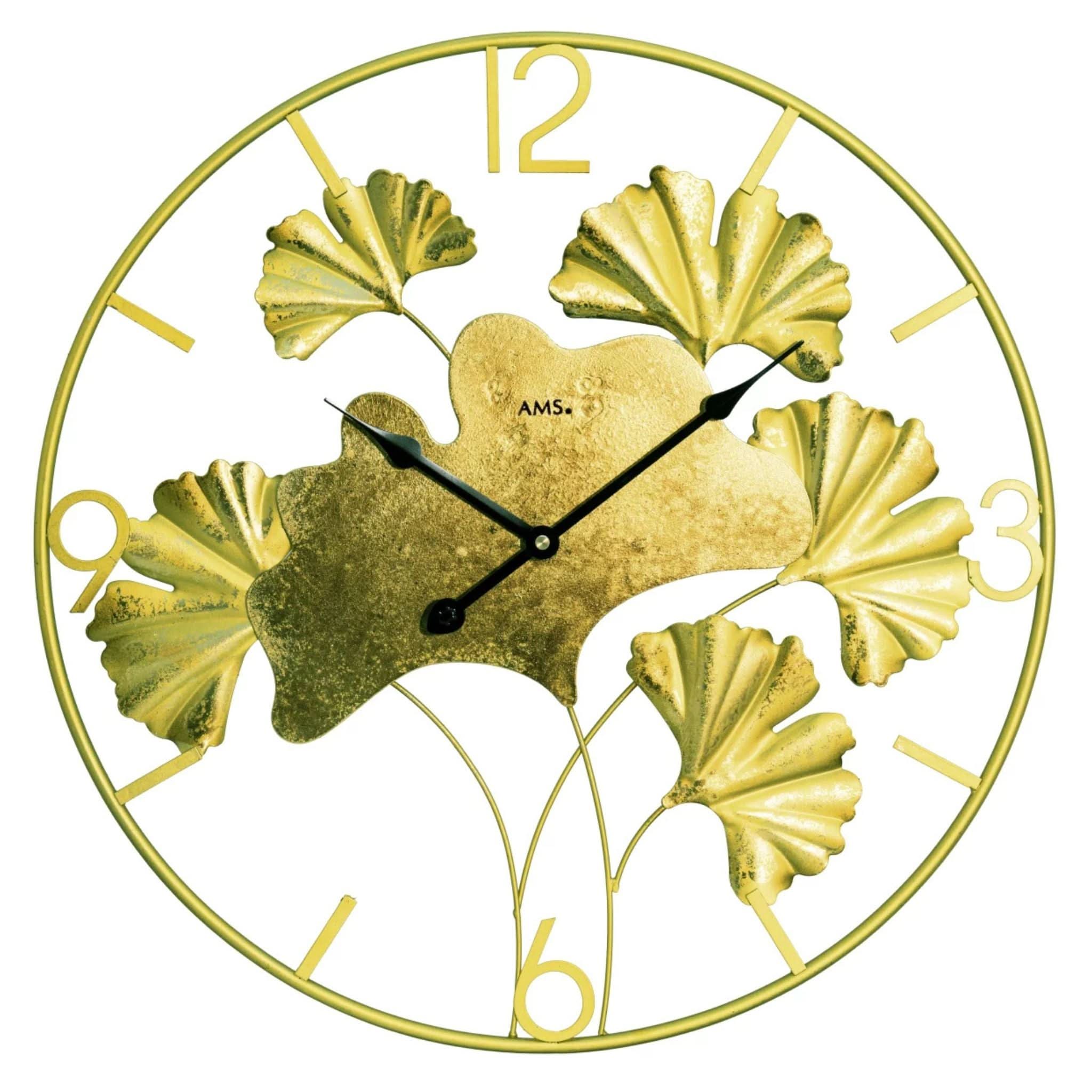 AMS Wall Clock 68x24 cm Metal • Radio-Controlled • Modern Ginkgo Design