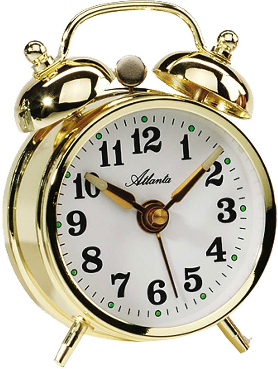 Atlanta Mechanical Twin Bell Alarm Clock 10x7.5x3.8 cm Metal Gold • Luminous Hands • Classic Design