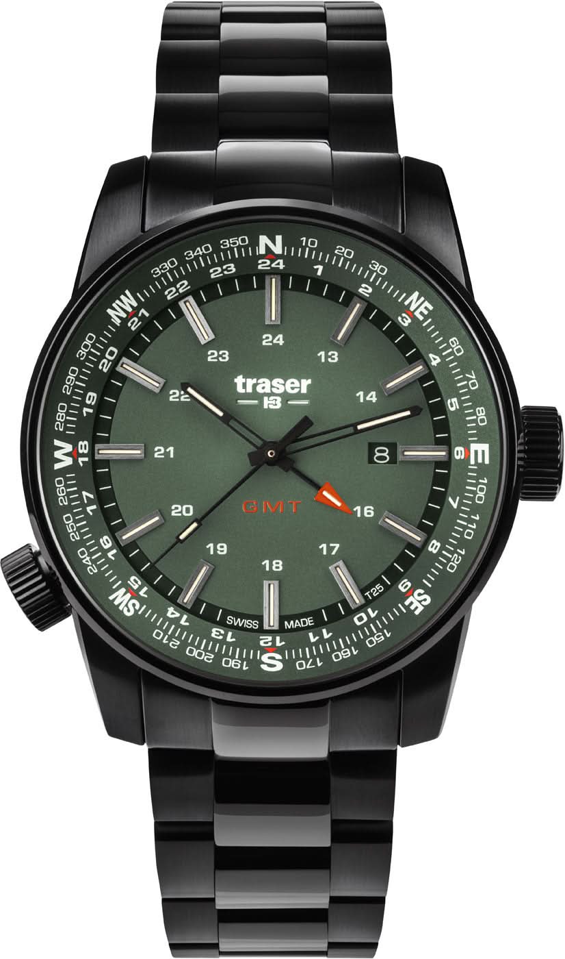 Traser P68 Pathfinder GMT Green 109525 Men's Watch • Trigalight H3 Technology • Swiss Made