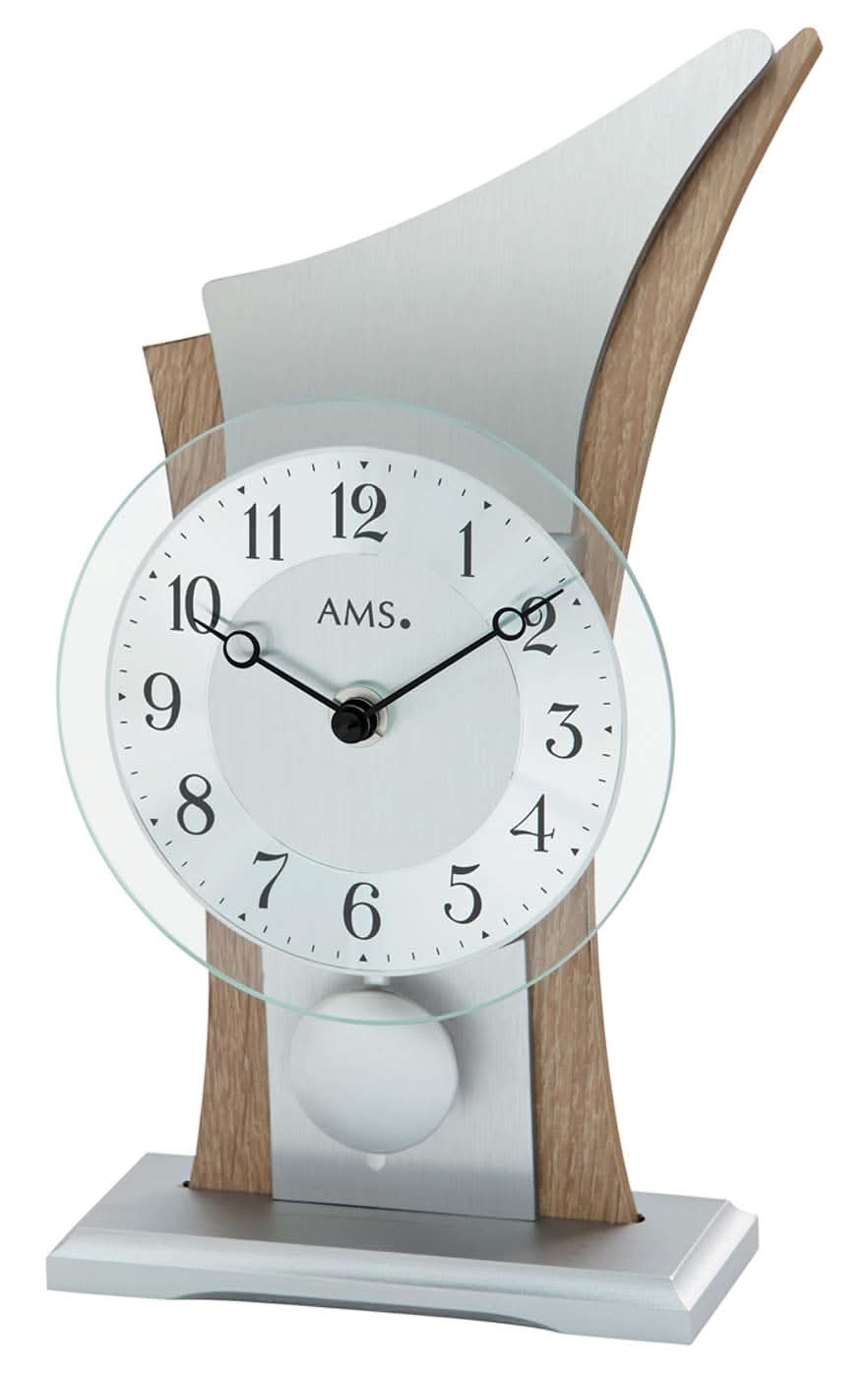 AMS Table Clock 26x14x12 cm Wood • Precise Quartz Pendulum Movement • Elegant Design