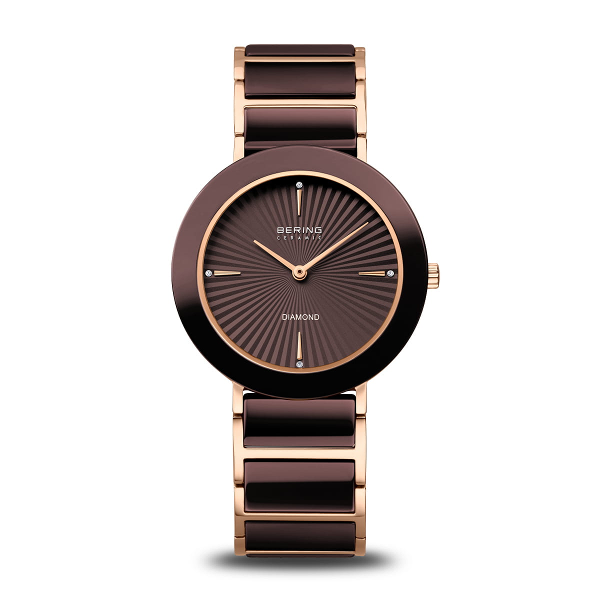 Bering Ceramic 11435-762 Damenuhr Braun • Saphirglas • 4 echte Diamanten