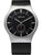 Herrenuhr mit schwarzem Zifferblatt, silbernem Gehäuse und schwarzem Lederarmband