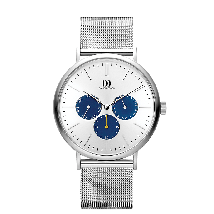 Danish Design Hong Kong IQ62Q1233 Herrenuhr Silber/Blau • Mineralglas • Datum & Wochentag