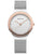 Damenarmbanduhr mit silbernem Edelstahlband, roségoldener Lünette und Index-Ziffern