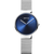 Damenuhr mit blauem Zifferblatt, runder Lünette und silbernem Milanaise-Armband