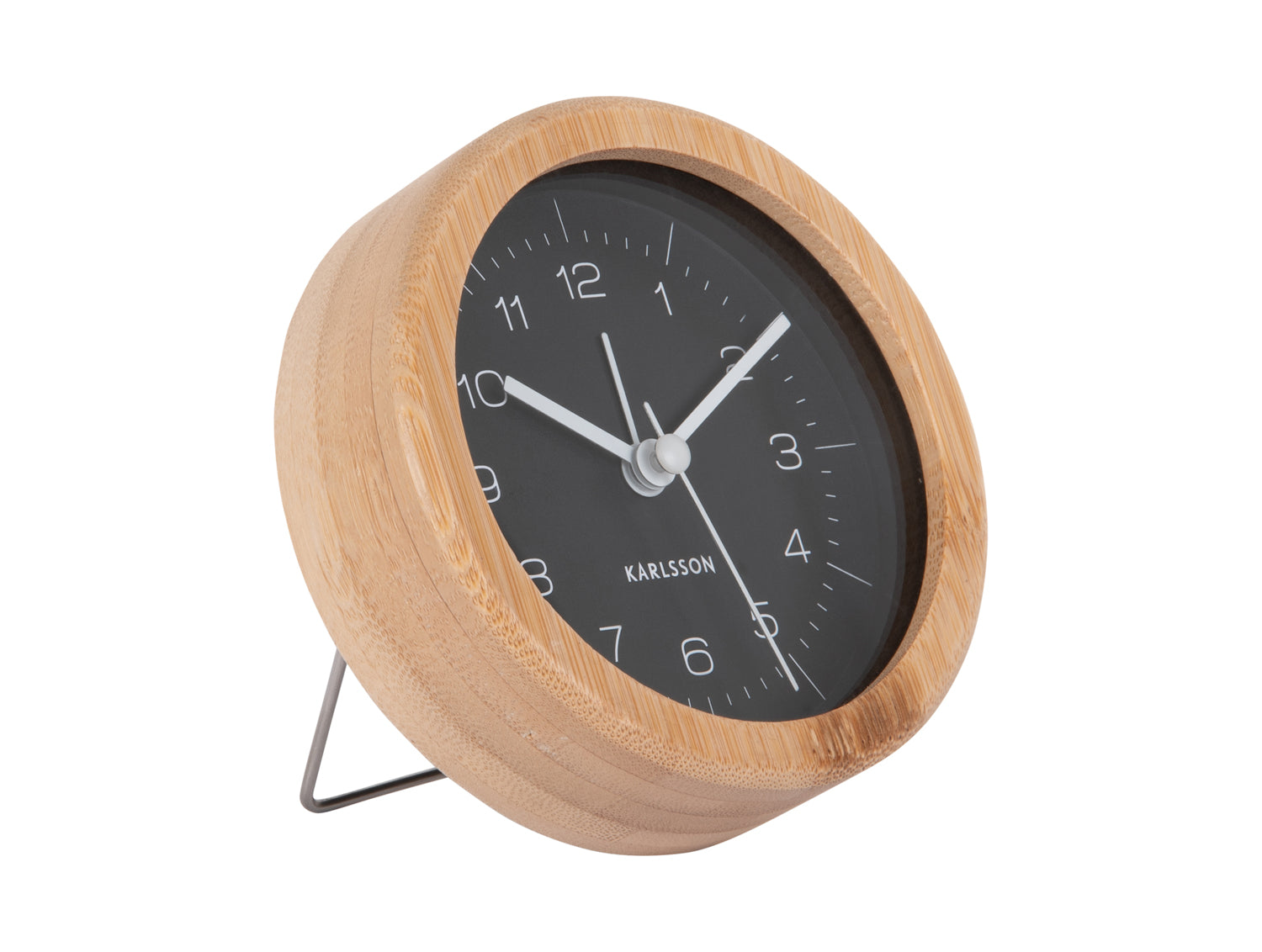 Karlsson Neat Round KA5923BK Wecker Schwarz • Geräuschloses Sweep-Uhrwerk • Nachhaltiges Bambus-Gehäuse