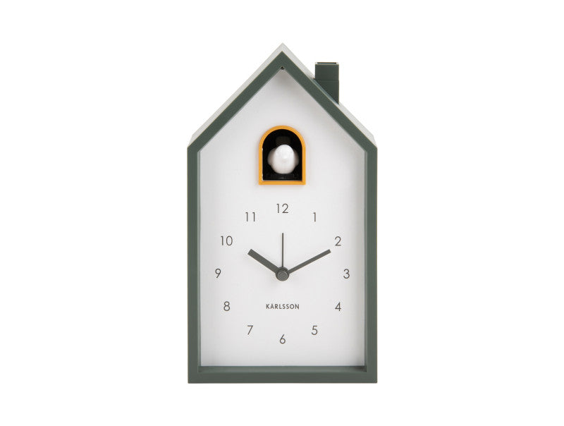 Karlsson Cuckoo Clock in House Design, light green casing with white dial and hands