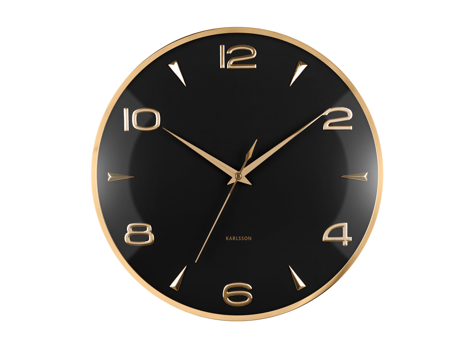 Karlsson Sienna Glow KA6017BK Wanduhr Schwarz • Goldene Indizes • Konvexe Linse