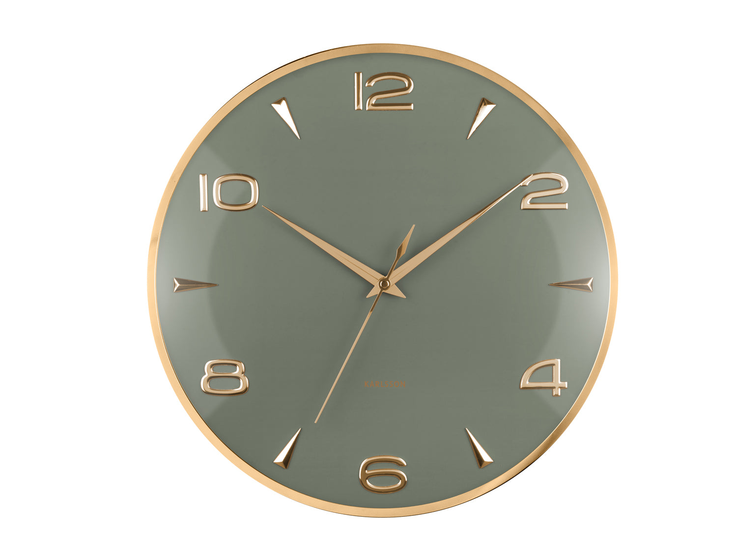 Karlsson Sienna Glow KA6017GR Wanduhr Dschungelgrün • Goldene Zeiger & Indizes • Konvexe Linse