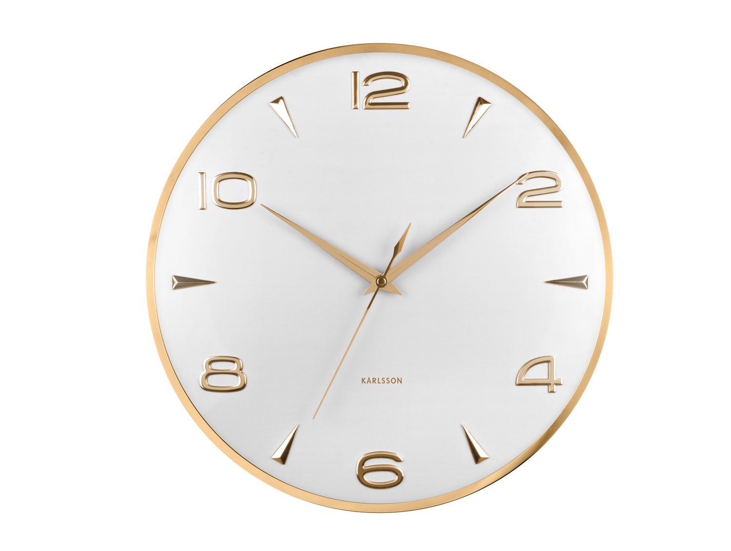 Karlsson Sienna Glow KA6017WH Wanduhr Weiß • Goldene Zeiger & Indizes • Konvexlinse