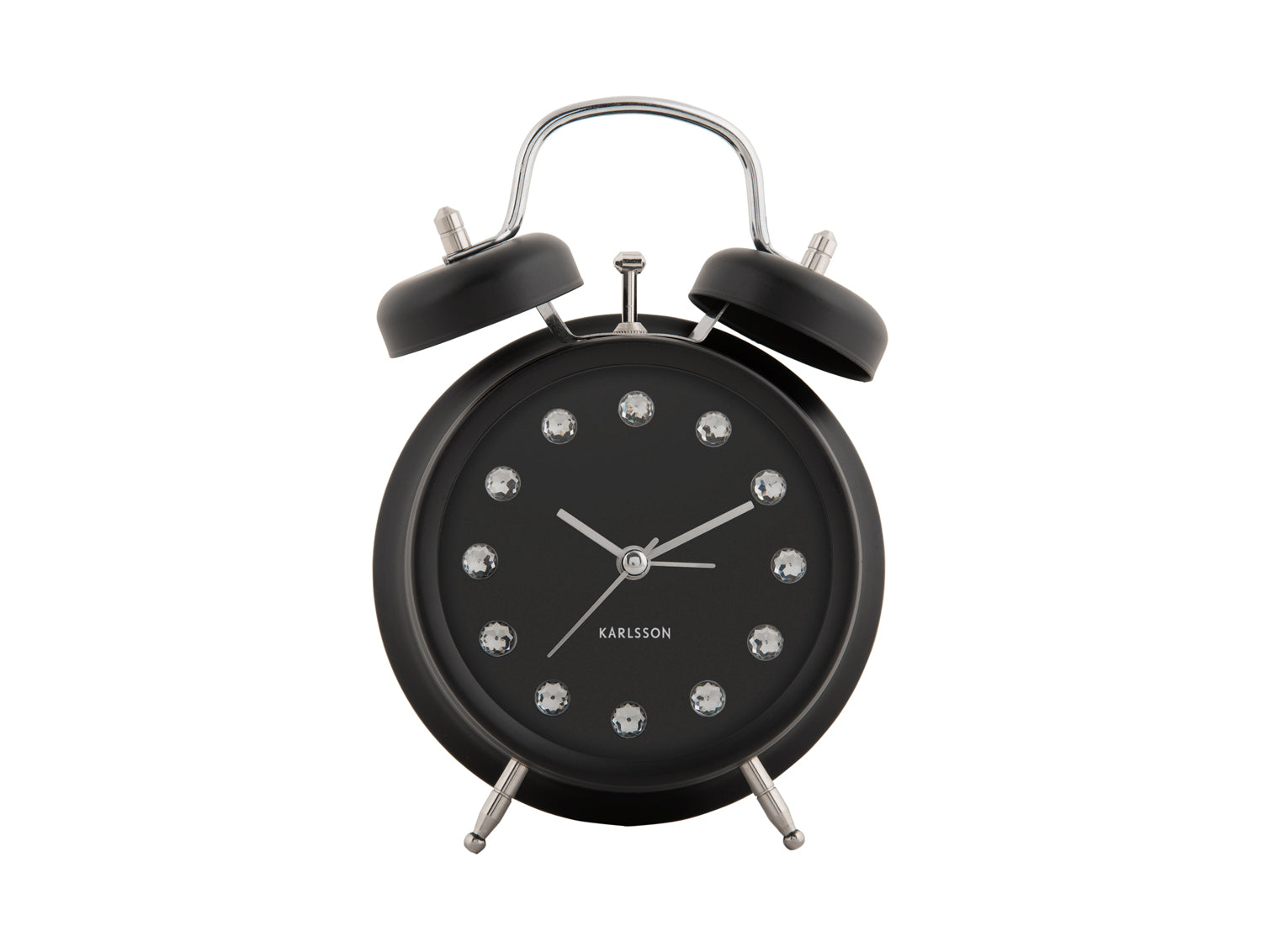 Karlsson Glam Diamonds KA6018BK Wecker Schwarz • Sweep-Uhrwerk • Glitzernde Kristalle