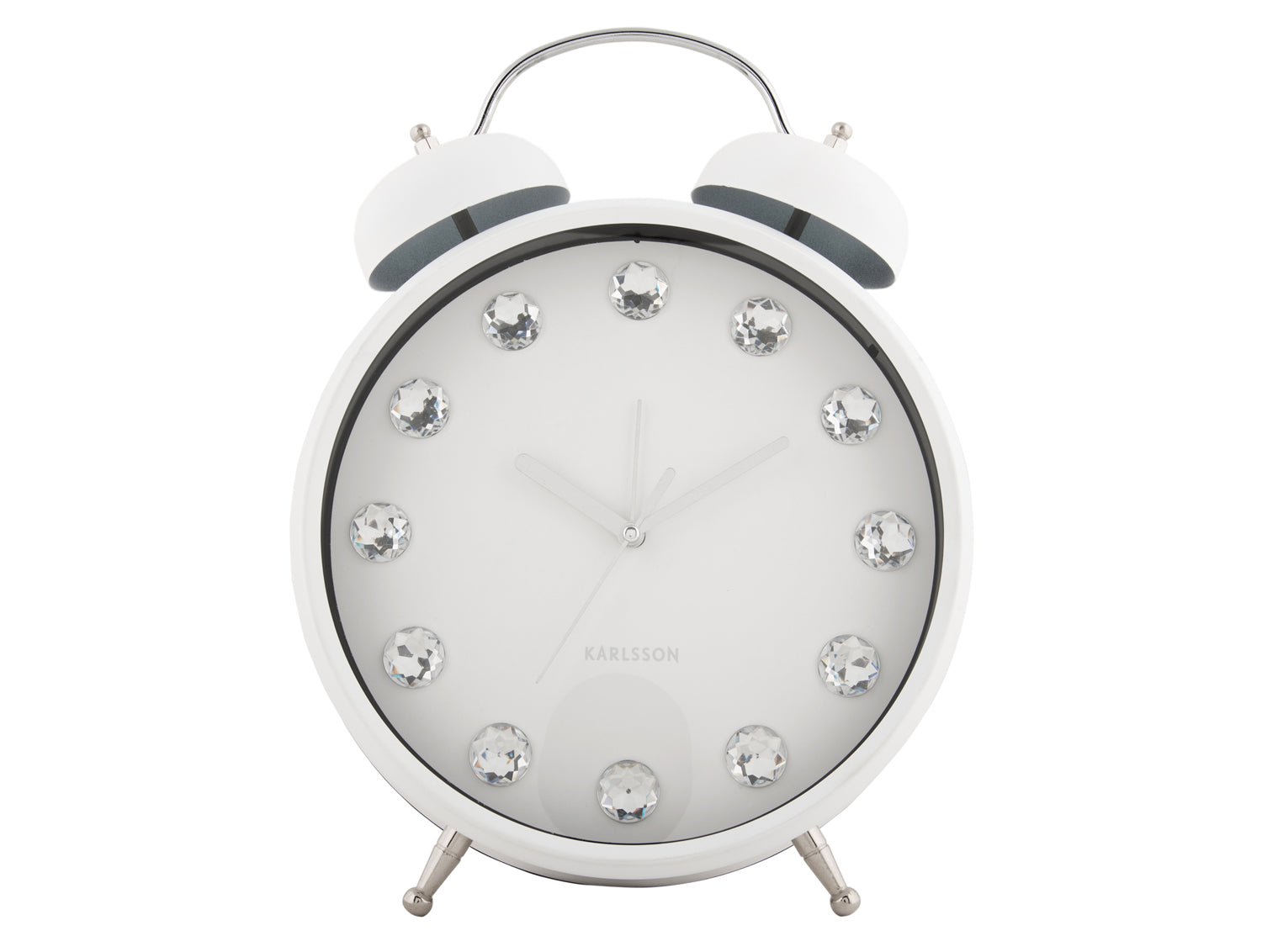 Karlsson Glam Diamonds XL KA6019WH Wecker Weiß • Glamouröses Metallgehäuse • Diamant-Zifferblatt