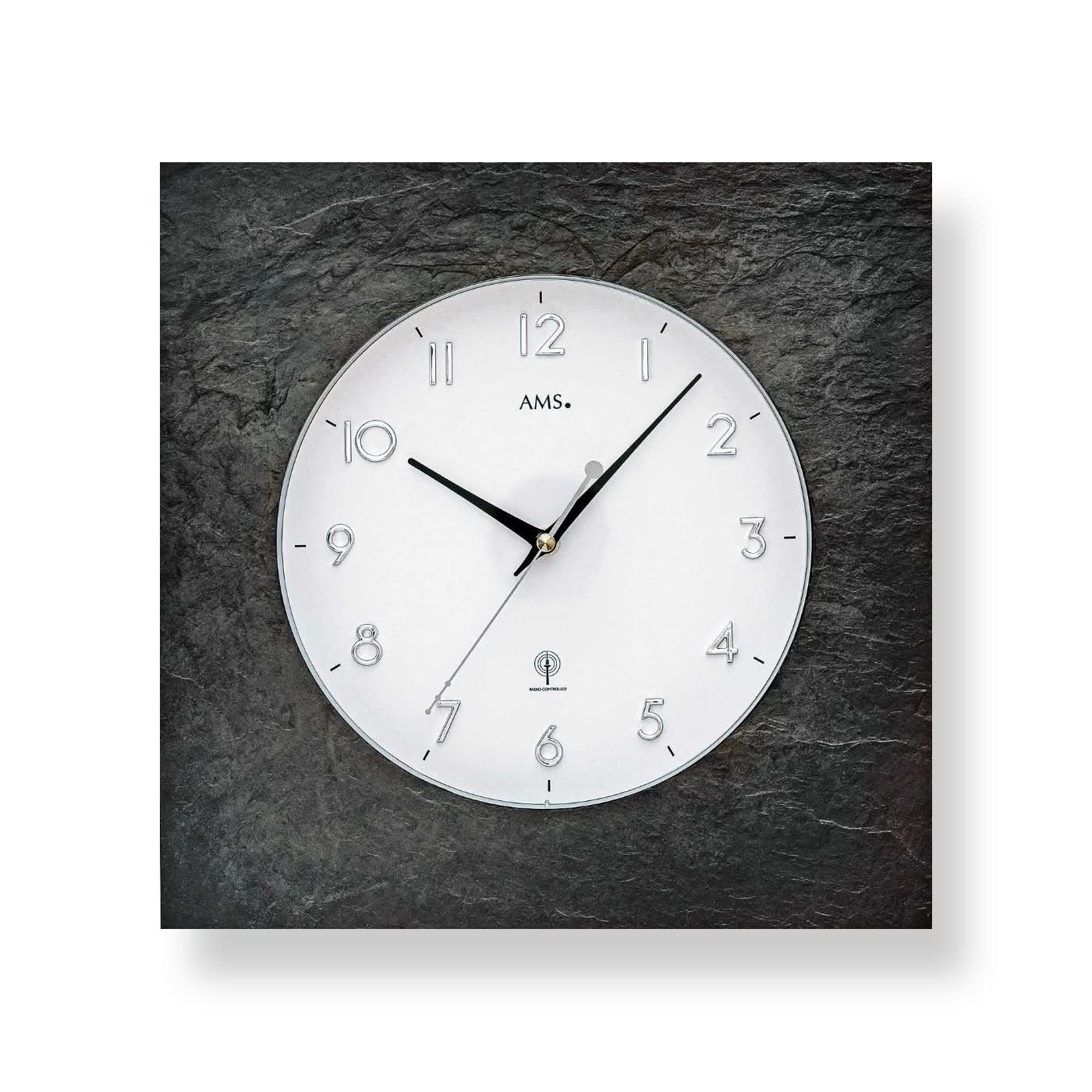 AMS Wall Clock 34x34x5 cm Slate • Radio Controlled • Modern Design