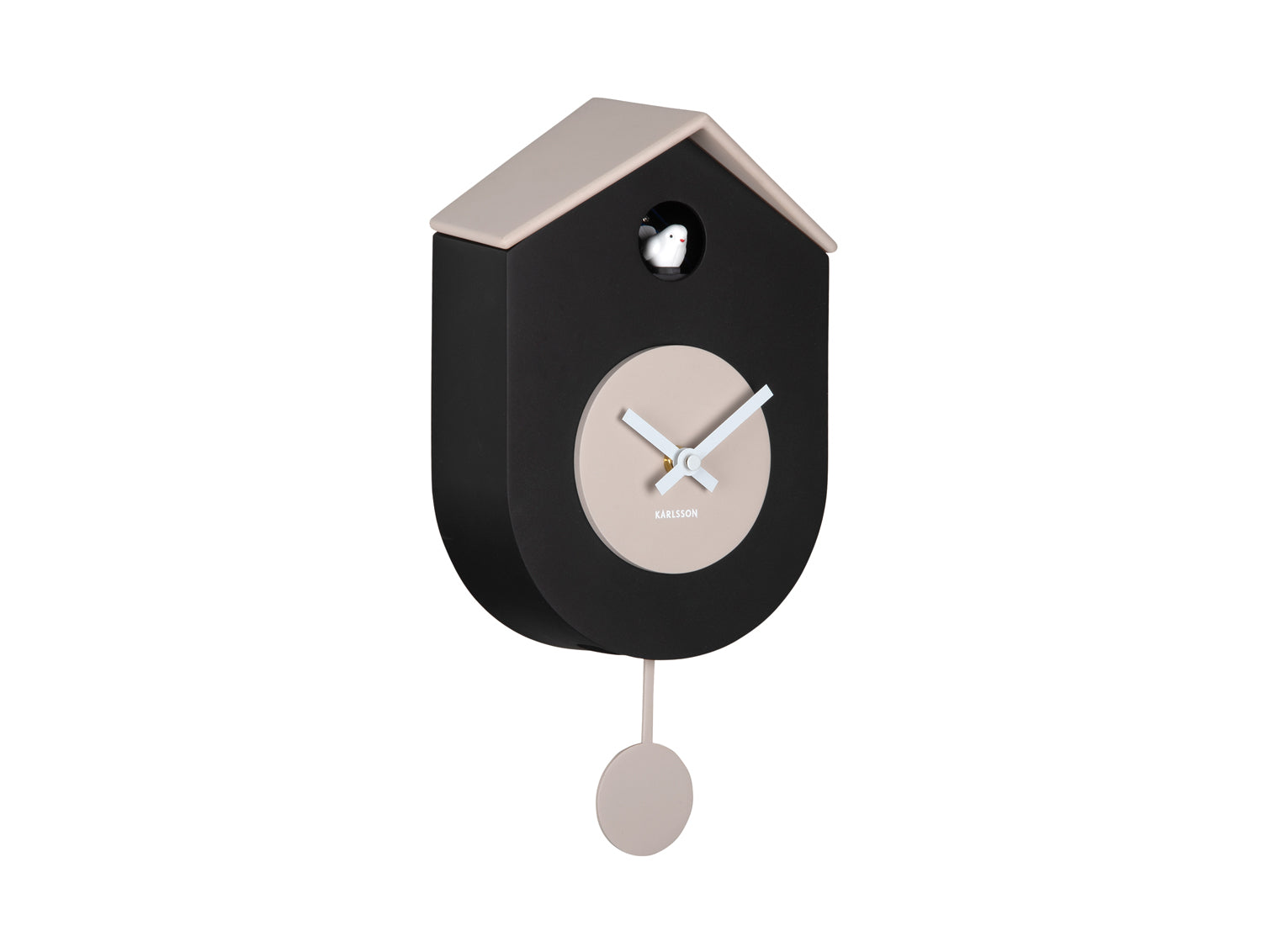 Karlsson Grato Cuckoo KA6026BK Wanduhr Schwarz/Warmgrau • Kuckucksruf zur vollen Stunde • Schwingendes Pendel