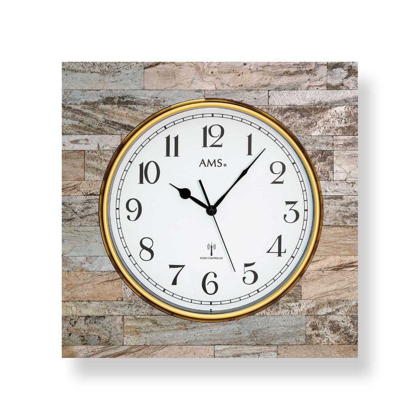 AMS Wall Clock 50x50x5 cm Wood • Precise Radio-Controlled Movement • Elegant Wood-Stone Design