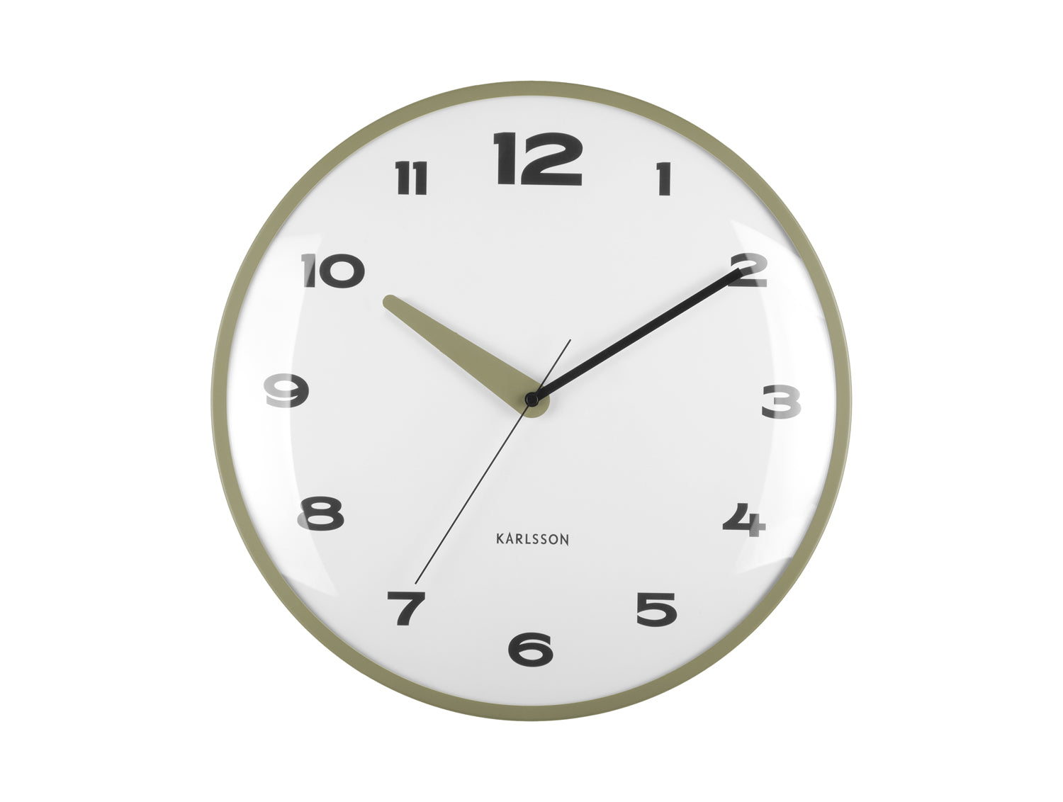 Karlsson Brisk Dome KA6028GR Wanduhr Armeegrün • Sweep-Uhrwerk • Gewölbtes Glas-Design