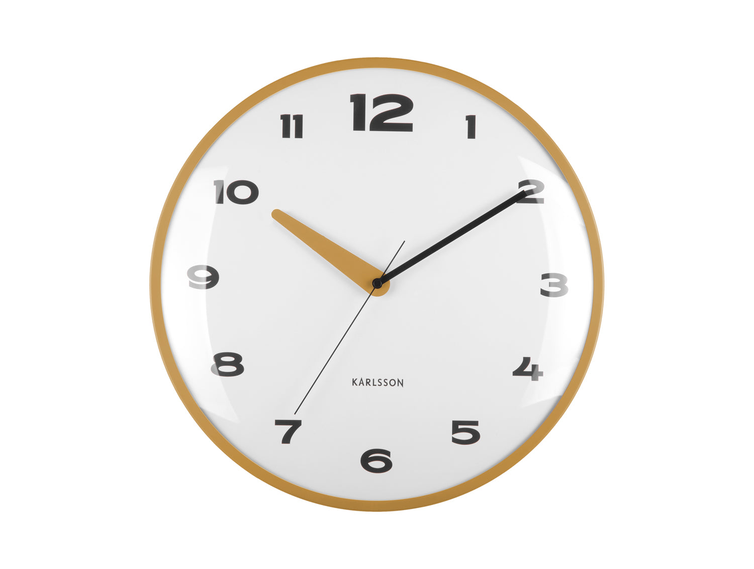 Karlsson Brisk Dome KA6028YE Wanduhr Ockergelb • Sweep-Uhrwerk • Gewölbtes Domglas