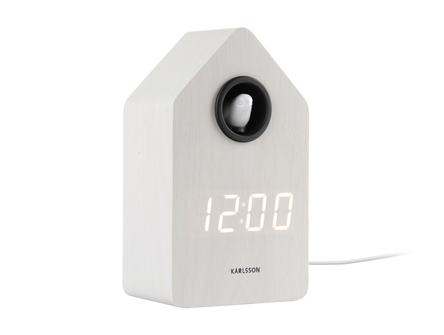Karlsson Cuckoo LED KA6061WH Wecker Weiß • Stündlicher LED-Kuckuck • Holzfurnier-Design