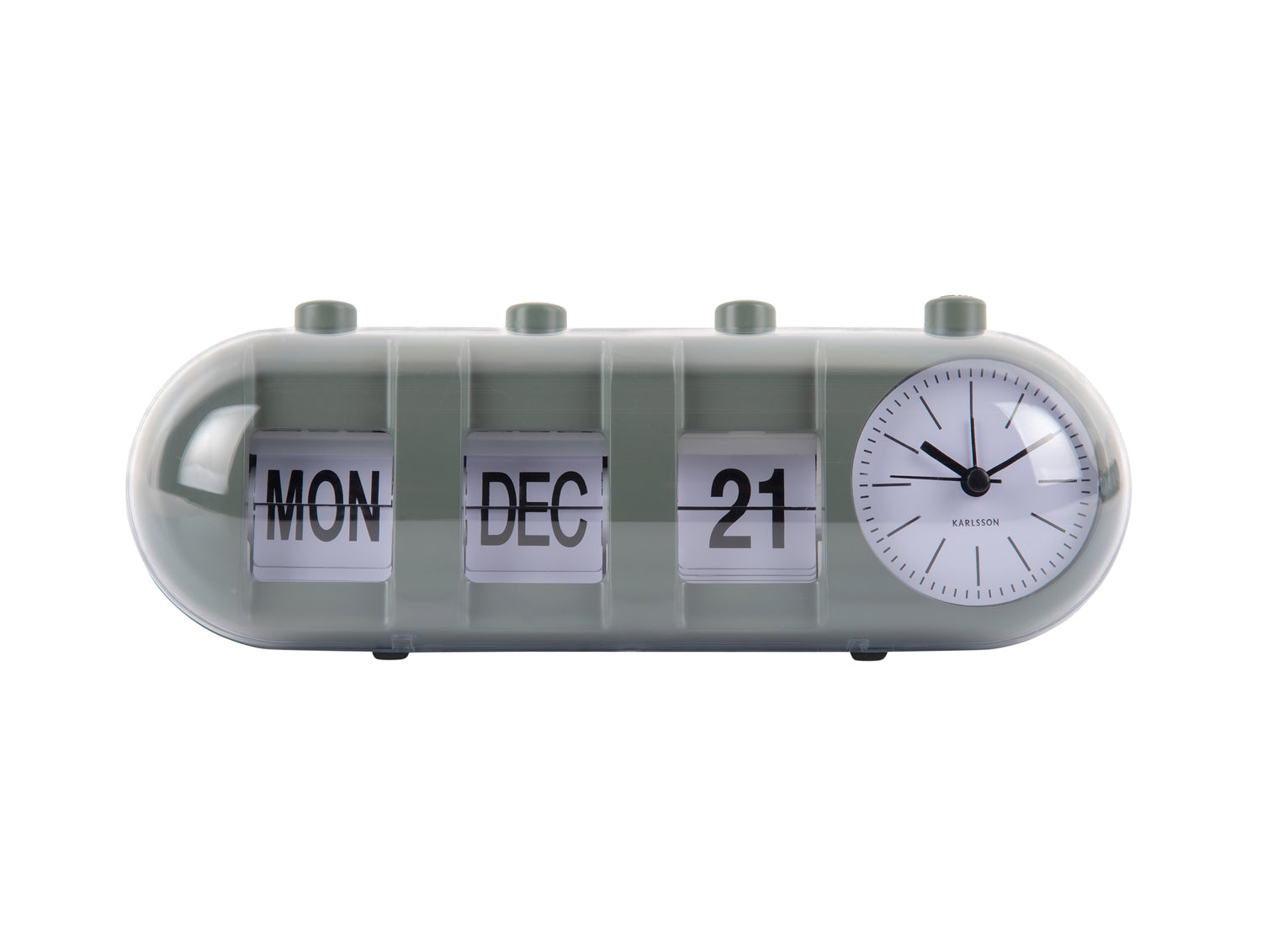 Karlsson Retro Tube Calendar Flip KA6045GR Wecker Dschungelgrün • Klappzahlen-Mechanismus • Kalender & Weckerfunktion