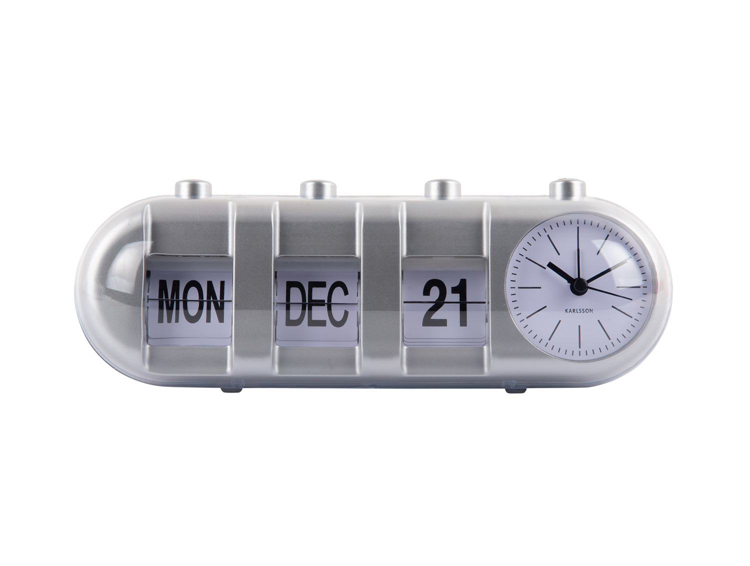 Karlsson Retro Tube Calendar Flip KA6045SI Wecker Silber • Klappzahlen-Anzeige • Retro-Design mit Kalender