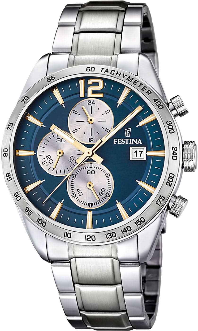 Festina Timeless Chronograph F16759/7 Men's Watch • Blue Dial • Stainless Steel