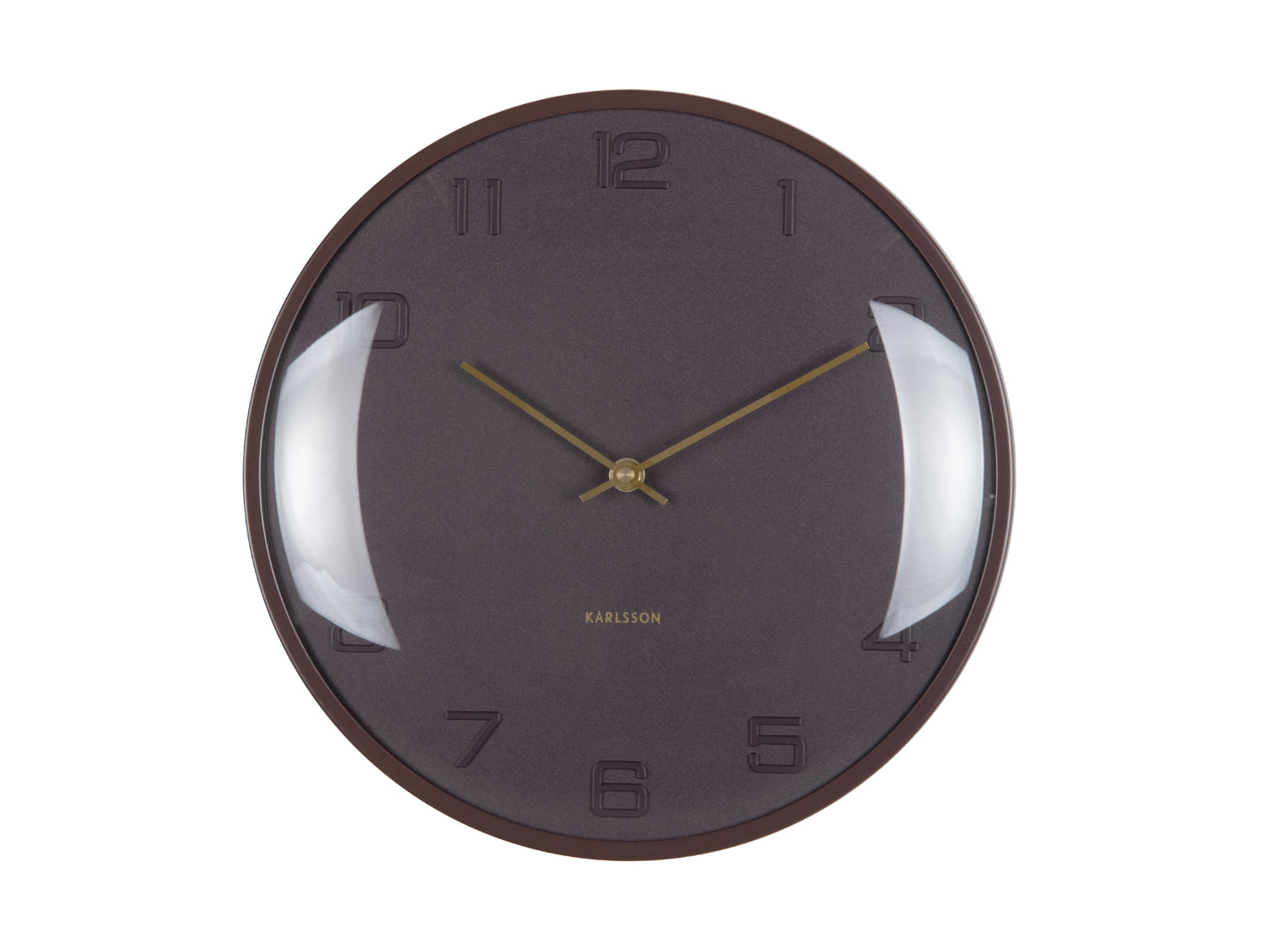 Karlsson Fuerte Dome KA6084BR Wanduhr Erdbraun • Geräuschloses Sweep-Uhrwerk • Erhöhte Domglas-Optik