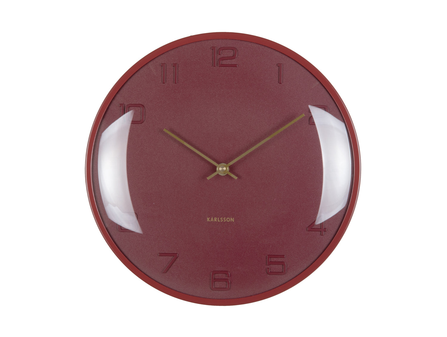Karlsson Fuerte Dome KA6084RD Wanduhr Burgunderrot • Geräuschloses Sweep-Uhrwerk • Gewölbtes Domenglas
