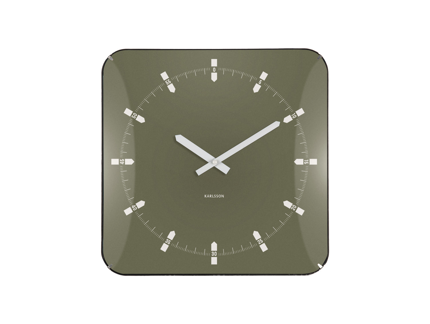 Karlsson Sucinto Dome Square KA6085GR Wanduhr Luxusgrün • Geräuschloses Sweep-Uhrwerk • Gewölbtes Glas