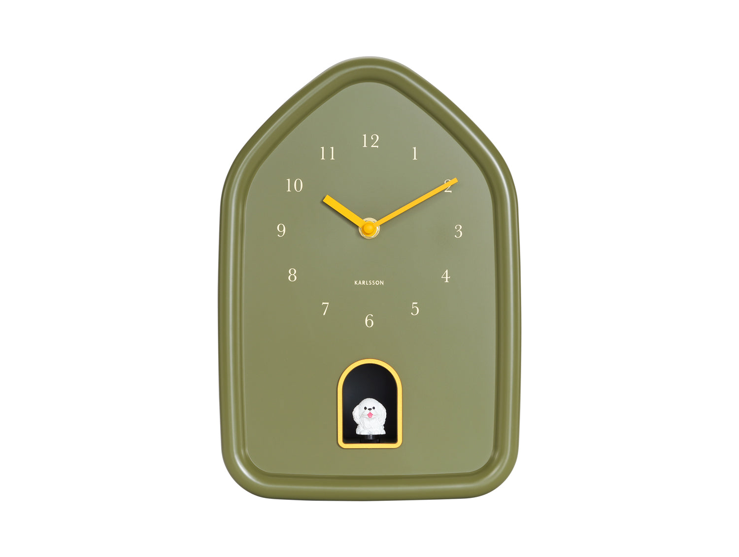 Karlsson Modern Doggy KA6098GR Wanduhr Luxusgrün • Hundegebell zur vollen Stunde • Geräuscharmes Sweep-Uhrwerk