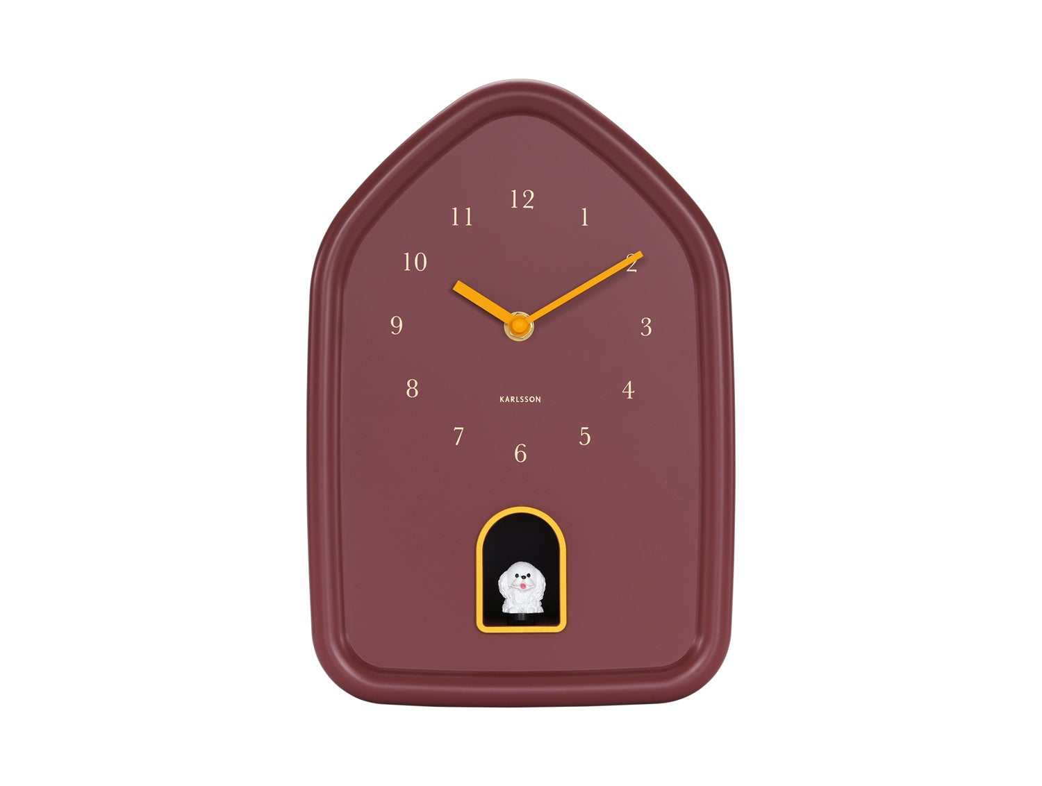 Karlsson Modern Doggy KA6098RD Wanduhr Burgundrot • Stündlicher Hundebell-Ton • Geräuschloses Sweep-Uhrwerk