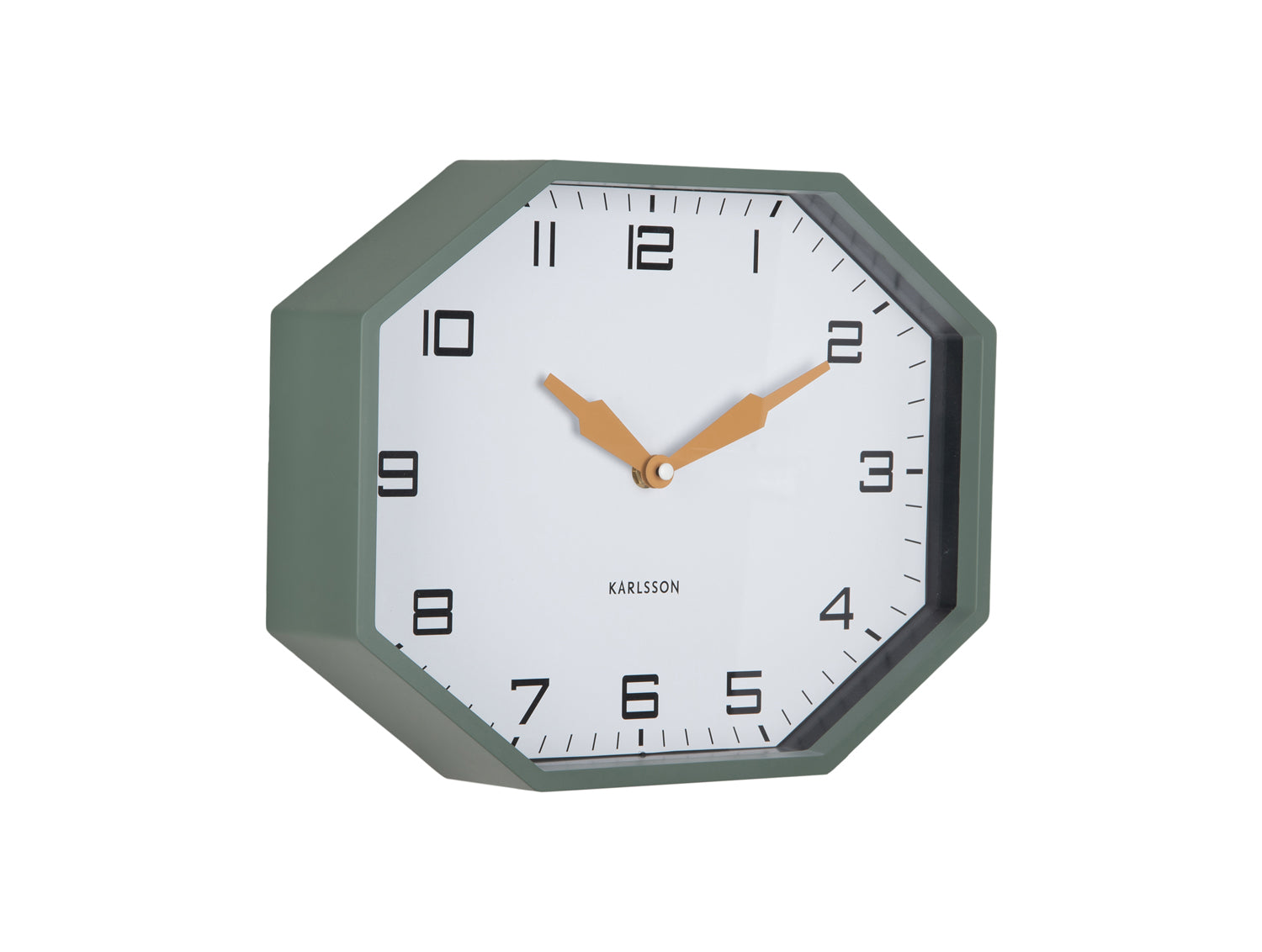Karlsson Modern Factory Octagon KA6067GR Wecker Dschungelgrün • Geräuschloses Sweep-Uhrwerk • Retro-Oktagon-Design