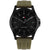 Herrenuhr mit schwarzem Zifferblatt und olivgrünem Silikonarmband, runde Form