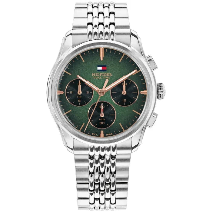 Tommy Hilfiger Herrenquarzuhr Bryant: grünes Zifferblatt, Edelstahlband, Datumsfenster
