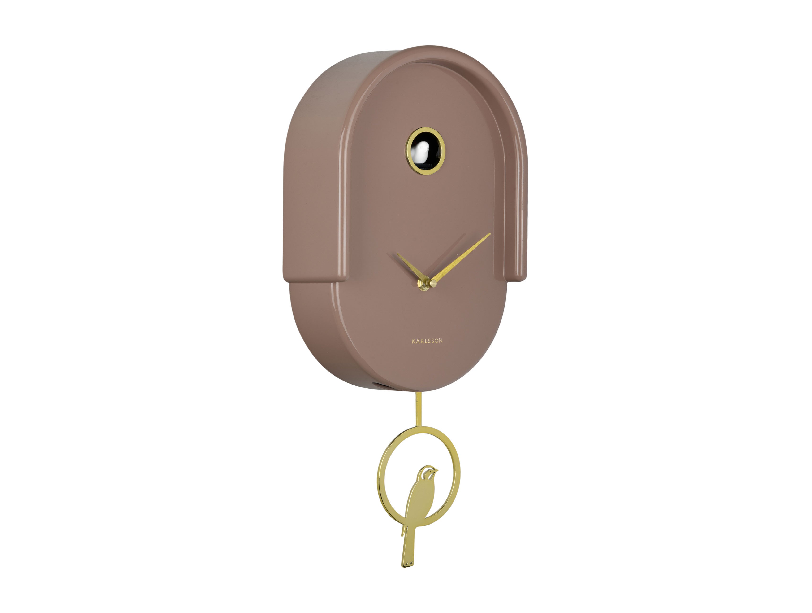 Karlsson Tweet KA6069BR Wanduhr Mochabraun • Kuckuck-Vogelakzent • Pendel mit Goldton-Elementen