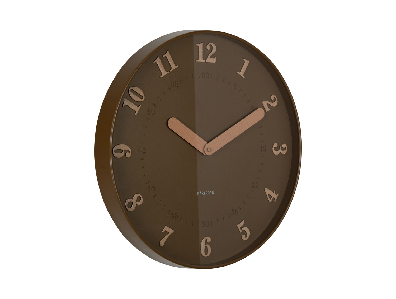 Karlsson Amena KA6083BR Wanduhr Mochabraun • Geräuschloses Sweep-Uhrwerk • Holzoptik-Ziffern