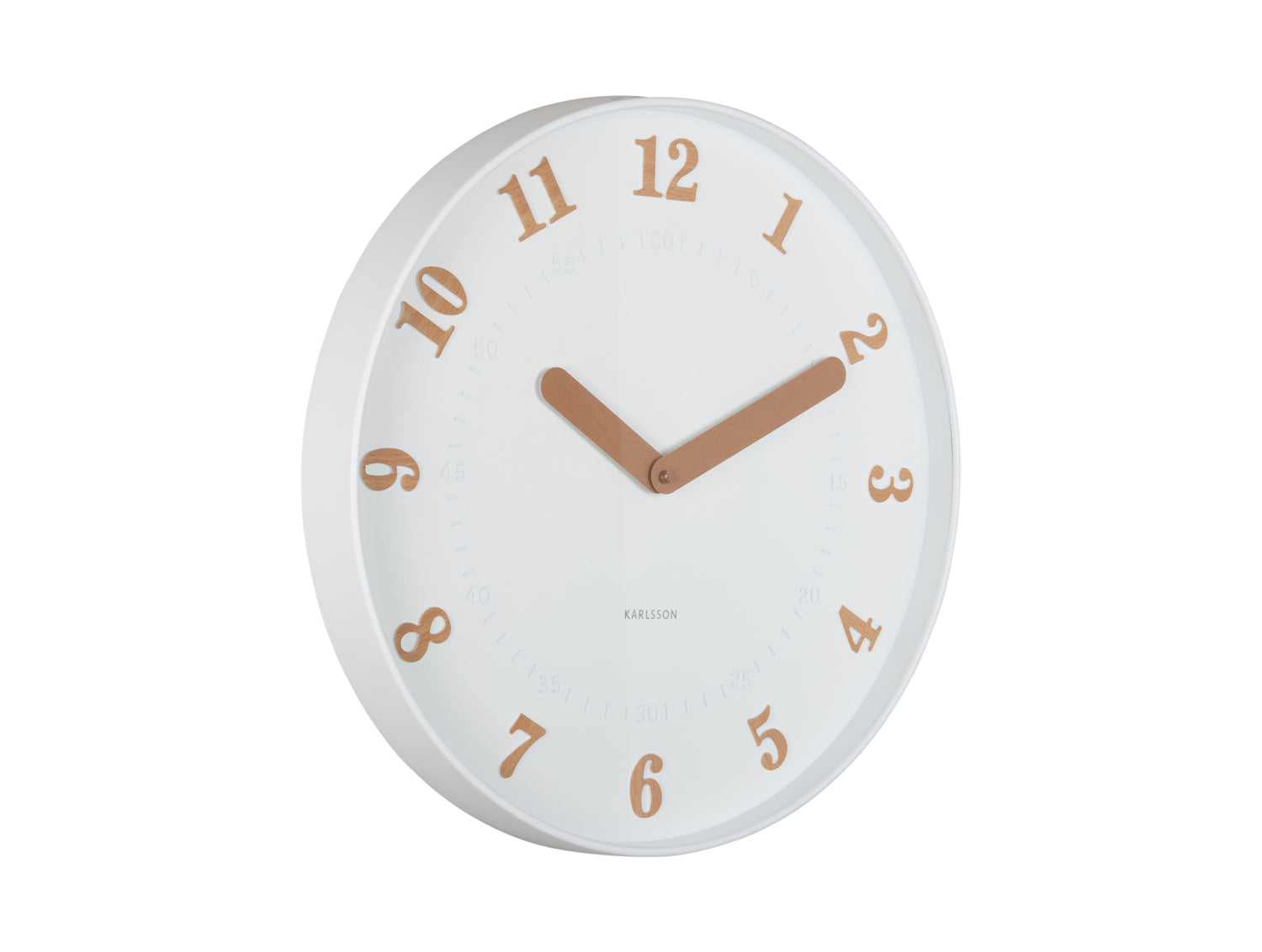 Karlsson Amena KA6083WH Wanduhr Weiß • Sweep-Uhrwerk • Holzfarbene Ziffern