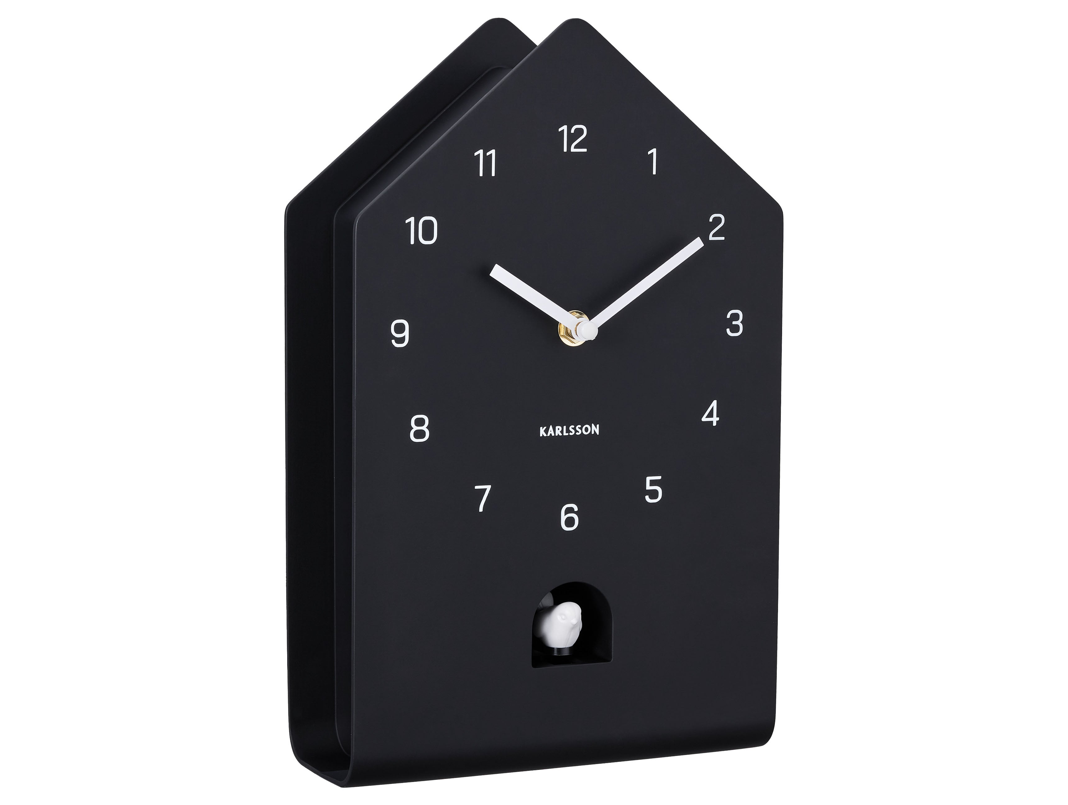 Karlsson Fino Cuckoo KA6076BK Wanduhr Schwarz • Kuckucksruf stündlich • Modernes Design